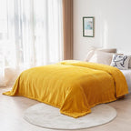 DISSA Fleece Blanket Throw Size – 51x63, Yellow Soft, Plush, Fluffy, Fuzzy, Warm, Cozy Perfect for Couch, Bed, Sofa - with Pompom Fringe Flannel