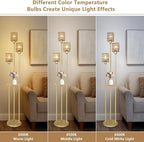 Boho Floor Lamp with Shelves, 3-Lights Farmhouse Tall Floor Lamp with ON/Off Foot Switch, Gold Modern Floor Lamps with Rattan Shades, Rustic Standing Lamp for Living Room, Bedroom, Office