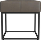 Homepop Decorative Small Square Black Metal Ottoman | Ottoman Stool for Living Room & Bedroom | Decorative Home Furniture (Pewter Gray Faux Leather)