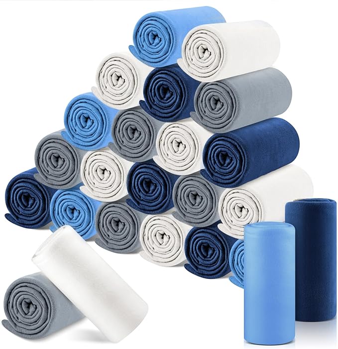 Newwiee 48 Pcs Fleece Throw Blankets Bulk 50'' x 60'' Oeko-tex Standard 100 Certified Spring Outdoor Wedding Guest Blankets Lightweight for Sleepover Donation Lap Pet Sofa Home (Blue Shades)