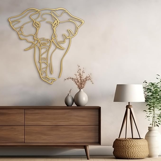 SIGNLEADER Metal Wall Art Decor Elephant Minimalist Modern Abstract Wall Sculpture Hangings Home Decoration for Living Room, Bedroom, Bathroom, Kitchen, Outdoor - 18" Gold