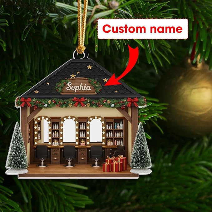 Personalized Hair Salon Christmas Ornament 2025, Flat Acrylic Custom Name Ornament, for Hairdresser, Hair Stylist Keepsake, Christmas Tree Decoration