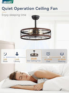 LEDIARY 22 inch Caged Ceiling Fan with Light, Fandelier Industrial Ceiling Fan with Remote, Farmhouse Fan Lights Ceiling Fixtures for Kitchen, Bedroom, Outdoor（6 Speed, Timing）-Walnut