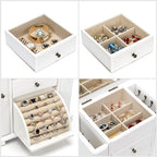 Emfogo Jewelry Box for Women, Rustic Wooden Jewelry Boxes & Organizers with Mirror, 4 Layer Jewelry Organizer Box Display for Rings Earrings Necklaces Bracelets (Weathered White)