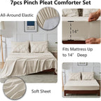 CozyLux Queen Comforter Set Beige, 7 Pieces Pintuck Bed in A Bag, Premium Beige Comforter Queen Size, Pinch Pleat Bedding Sets with Comforter, Sheets, Pillowcases & Shams
