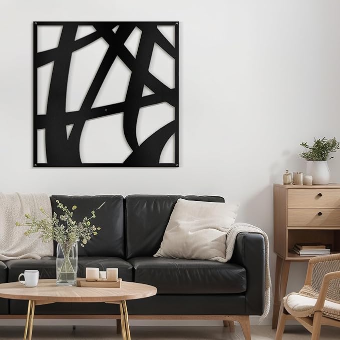 SIGNLEADER Metal Wall Art Decor Mid Century Abstract Lines Minimalist Modern Abstract Wall Sculpture Hangings Home Decoration for Living Room, Bedroom, Bathroom, Kitchen, Outdoor - 18" Black