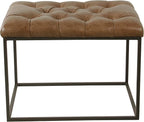 HomePop Home Decor | Upholstered Tufted Faux Leather Ottoman Bench| Ottoman Bench for Living Room & Bedroom | Decorative Home Furniture (Distressed Brown Faux Leather) Small