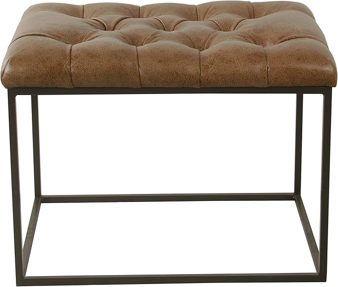 HomePop Home Decor | Upholstered Tufted Faux Leather Ottoman Bench| Ottoman Bench for Living Room & Bedroom | Decorative Home Furniture (Distressed Brown Faux Leather) Small