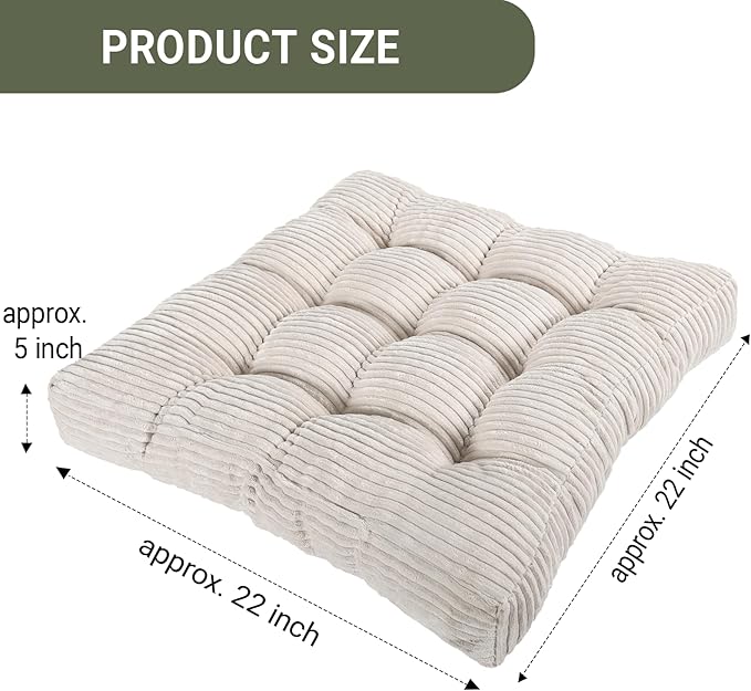 Meditation Floor Pillow Set of 2,Memory Foam Meditation Floor Cushions for Adults Sitting, Large Square Thickened Seat Cushion for Yoga, Tatami Living Room (2, Beige)