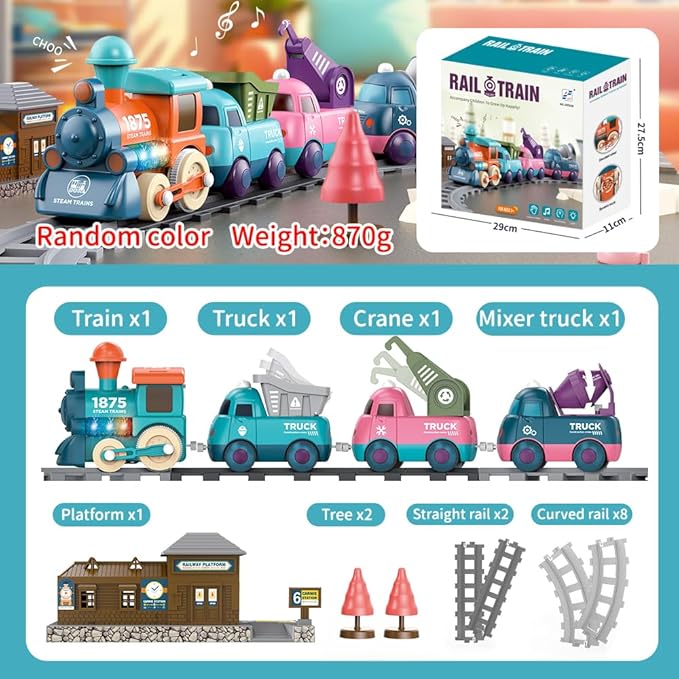 Kids Electric Train Toys with Tracks - Lighting & Music Trains for Boys Girls, Choo Choo Train，Magnetic Connection, Battery Operated, Birthday Gift for Boys Girls Age 4 5 6 7 8 (19052D-1)