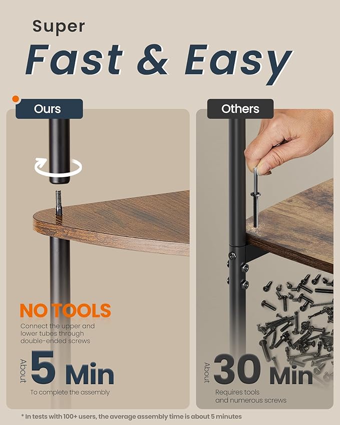 SONGMICS HOME Superfast Toolless Assembly, Corner Shelf Stand, 5-Tier Corner Standing Shelf, Living Room, Bedroom, Kitchen, 15 x 10.6 x 54.7 Inches, Rustic Brown ULBC610K01