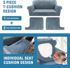 H.VERSAILTEX Sofa Cover 3 Piece T Cushion Loveseat Slipcovers Thick Velvet Couch Cover Stretch T Cushion Sofa Covers for 2 Cushion Couch with 2 Individual T Cushion Covers Washable, Stone Blue