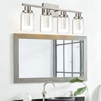 MELUCEE 4-Light LED Bathroom Lighting Fixtures Brushed Nickel, Dimmable LED Vanity Light for Bathroom 3000K-6000K Bathroom Wall Lights with Crystal Bubble Clear Glass Shade, Built-in LED Chips
