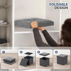 MoNiBloom 15 Inches Storage Ottoman Cube, Folding Square Foot Rest Stool, Small Ottoman Footrest with Storage for Living Room, Bedroom, Entryway, Dark Gray