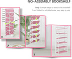4NM 6 Tiers No Assembly Book Shelves, 61.8" H Folding Bookshelf Bookcase Open Industrial Foldable Shelves for Bedroom, Living Room, Home Office - Pink White