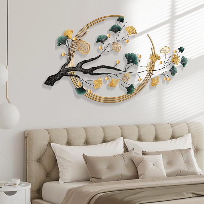 Babyieia 59" Oversized 3D Ginkgo Leaf Metal Wall Art Decor for Living Room, Gold Wall Art Decorations, Large Modern Wall Sculptures, Metal Wall Decor Home Decor for Living Room Dining Room Bedroom