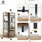 CAPHAUS 4 Tier Corner Shelf, 46.5-Inch Tall Bookshelf, Display Rack With Metal Frame, Round Shelf Unit, Small Stand for Bathroom, Living Room, Home, Office, Dark Grey
