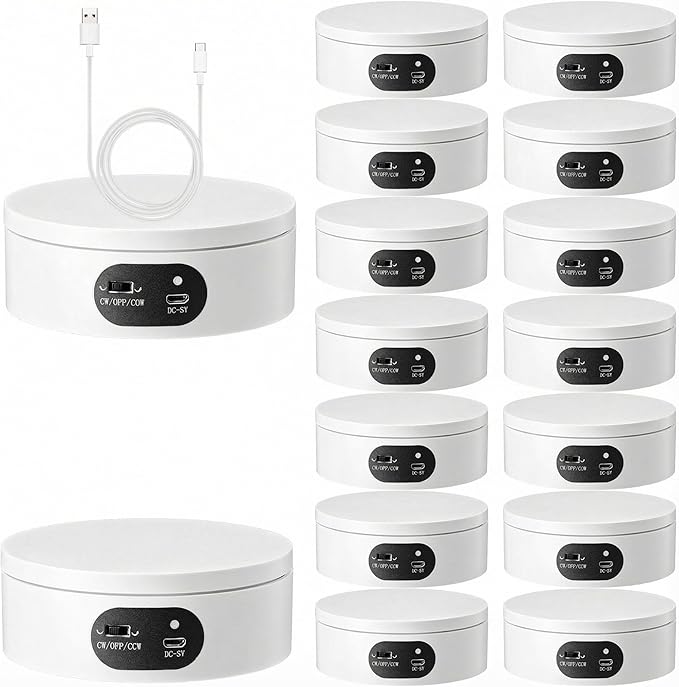 Hoteam Turner Cup Rotating Display Stand for Epoxy Glitter Tumbler Display Turner 360 Degree Tumbler Spinner Automatic Spinning Rotating Platform Mute Photography Turntable (White,16 Pcs)