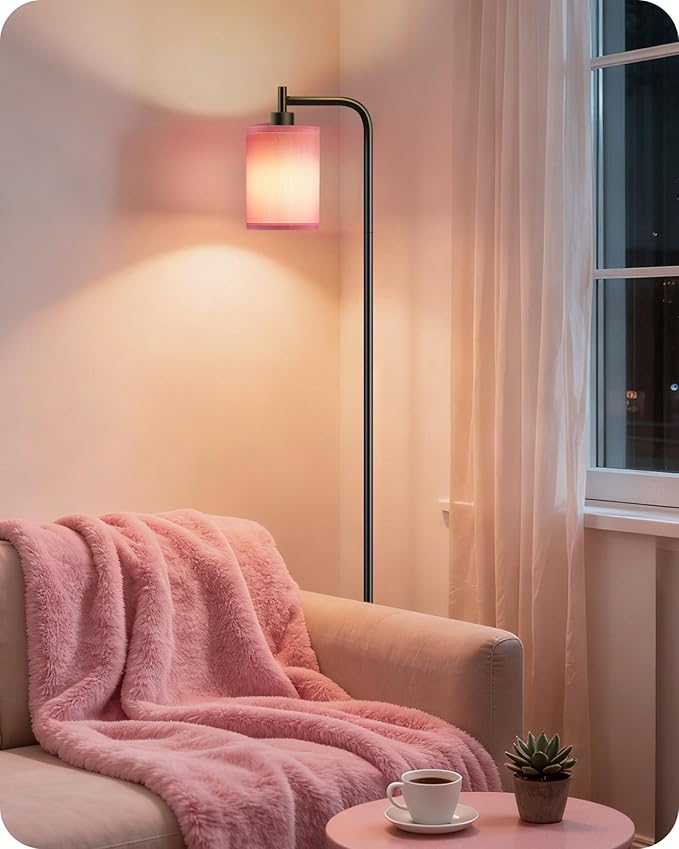 Dimmable Floor Lamp for Living Room with Remote and Foot Switch, Modern Standing, Corner Lamp,10W Bulb 3 Color Temperatures, for Bedroom, Office, Corner, ETL Listed, Black and Pink P19LD05