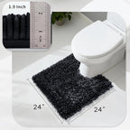 Yimobra Toilet Rugs U Shaped Washable, Extra Thick Soft Absorbent Chenille Contour Bathroom Rugs for Toilet 24x24 Inch, Quick Dry Non Slip Toilet Mat for Bath Floor, Black