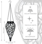 LEWIS&WAYNE Solar Hanging Lantern Outdoor Lights, Tear-Shaped 15 LEDs Cool White Hanging Lights with S Hooks Decor in Garden, Yard, Pathway, Front Door and Landscape