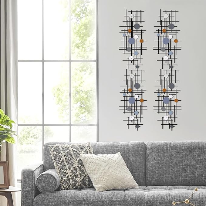 ruelen Set of 2 Minimalist Geometric Wall Decor - Modern Metal Wall Art for Living Room, Bedroom & Office – Abstract 3D Design in Dark Colorful Style