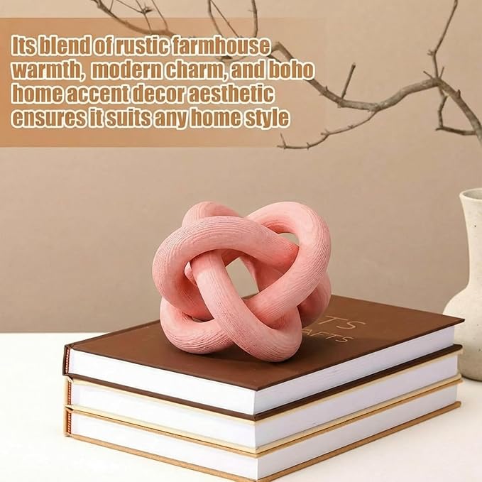 3 Link Wood Knot Decor Rustic Home Décor Accents Hand Carved Coffee Table Decoration, Boho Chain Link Decoration, Modern Shelf, Rustic Objects for Home Living Room Bedroom(Pea-Pink)