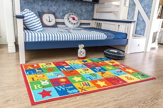Furnish my Place 745 ABC with Animal ABC Area Rug for Kids | Educational Alphabet | Animals Children Rug | Contemporary Design | Multicolor (4'4"x6'9")