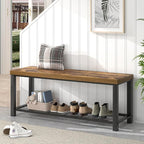 EXCEFUR Entryway Bench, Modern Wood and Metal Storage Bench for Hallway Front Door Entrance, Industrial Indoor Shoe Rack Bench Seat for Living Room Bedroom, 43.3 Inch Rustic Brown