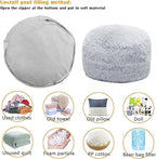Asuprui Fur Ottoman Stool Unstuffed Footstool Cover Floor Pouf Foot Rest No Filler 20x20x12 Inches Round Poof Seat Foldable Floor Chair Storage for Living Room Bedroom Misty Gray Pouf Cover