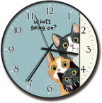 8 inch Plastic Wall Clock Battery Operated, Decorative Round Wall Clock, Quiet Wall Clock, Cat Pattern