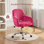 Warmiehomy Velvet Desk Chair for Home Office, Modern Adjustable Swivel Task Chair, Women Vanity Chairs with Arm Rest for Bedroom Dressing Room, Barbie Pink