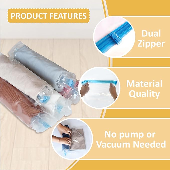 Compression Bags for Travel - Travel Essentials - 12 Pack Space Saver Bags - No Vacuum Needed - Compression Packing Bags for Cruise Accessories