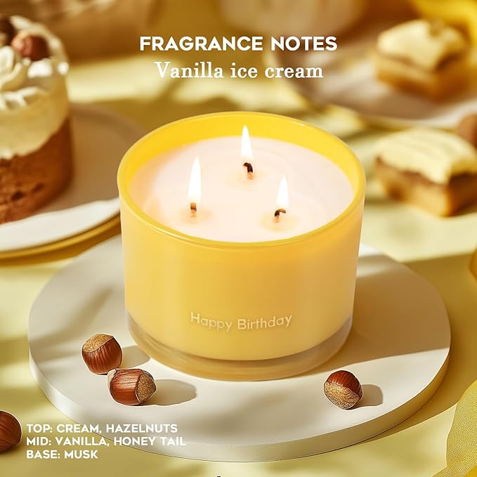 KONNI 3 Wick Vanilla Scented Candles, Home Soy Candles, 12.35oz Luxury Relaxing Aromatherapy Candle for Women Men, 50 Hours Long Lasting Clean Burning Jar Candle, Romantic Birthday Gift for Lover
