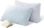 Shredded Memory Foam Cooling Soft Bamboo Viscose Pillows Queen Size Set of 2, Adjustable Hypoallergenic Hotel Quality Bed Pillows for Side, Stomach or Back Sleeper, Oeko-TEX Certified
