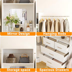 Unikito Closet Systems, 6-14FT Walk in Closet Organizer with 8 Drawers and Mirror, 168" Large Wood Closets Insert with Tower, Sturdy Wardrobe Closets Garment Rack with Extendable Hanging Rods, White