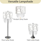 Winter Tree Branch Lamp Shade with Acrylic Bead Droplets, Branch Drum Fabric Light Shade for Pendant Table & Floor Lamp, Traditional Mordern Decor, 15.7in