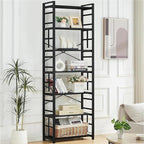 HOMBAZAAR 7 Tier Bookshelf,84 inch Tall Industrial Bookcase with Metal Frame and Open Shelves,Rustic Heavy Duty 7 Shelf Bookcase, Office Book Shelves for Living Room and Bedroom,Black