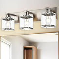 3-Lights Bathroom Wall Light Fixtures E26 Bulb Base, Brushed Nickel Vanity Lighting Fixtures Over Mirror with Clear Glass Shades for Living Room Hallway Kitchen