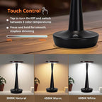 LED Cordless Table Lamps Rechargeable - Outdoor Battery Operated Portable Table Light 3 Color Stepless Dimming Tables Lamp with Memory Function, IP54 Waterproof for Patio Restaurant Dining (Black)