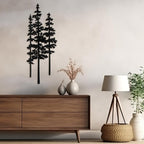 Metal Wall Art Decor Forest Pine Trees Minimalist Iron Tree Design Modern Nature-Inspired Wall Sculpture Hangings Home Decoration for Living Room, Bedroom, Bathroom, Kitchen, Outdoor - 30" Black