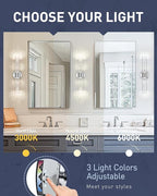 kudos Brushed Nickel Bathroom Sconces Wall Lighting, LED Bathroom Vanity Light Fixtures with Crystal Bubble and Clear Glass, 3000K/4500K/6000K Adjustable, KDVL05-BN-2