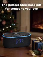 Wireless Charging Alarm Clock Radio: Qi Certified Fast Wireless Charger for iPhone Samsung - 10W Stereo Bluetooth Speaker - Dimmable Digital Clock with FM Radio for Bedroom Black