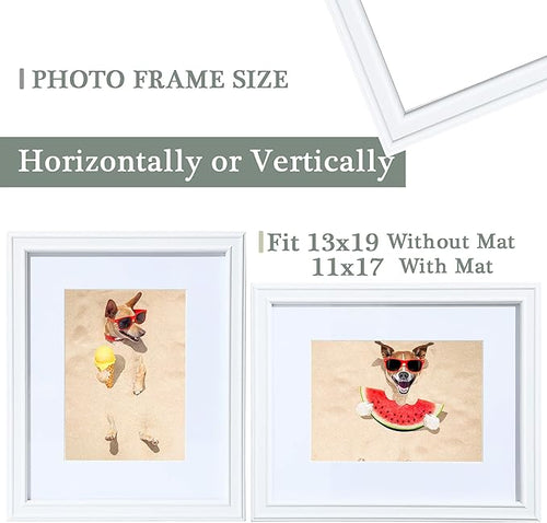 13x19 Picture Frame White, 13x19 Art Frame Matted to 11x17,Poster Frame Wooden, 13 by 19 Photo Frame for Wall Mounting, Wall Gallery Frame for Home Decor Gifts