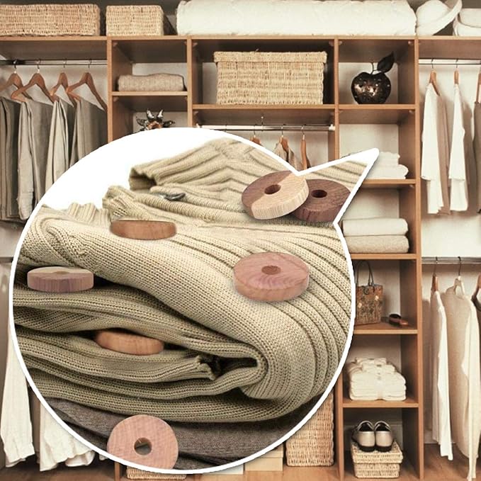 Cedar Space Cedar Blocks for Clothes Storage 100% Natural Aromatic Red Cedar Rings 72Pcs Protection for Wardrobes Closets and Drawers