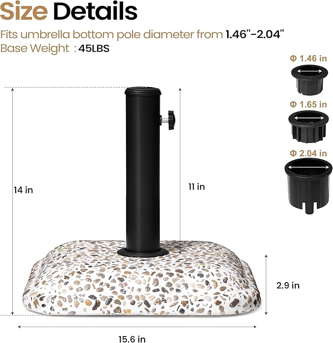 Patio Umbrella Base, 45lbs, Square Cobblestone Concrete Stand, Heavy Duty Market Umbrella Stand for Outdoor, Lawn, Deck, Poolside