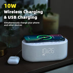 Sound Machine Alarm Clock Wireless Charger: Bluetooth 10W Stereo Sound Speaker Bedroom - White Noise Machine for Sleeping with 21 Soothing Sounds