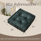 Square Floor Pillows, Large Floor Cushion for Adults Kids, Meditation Floor Pillow Seating Cushion with Shredded Memory Foam and Silk Wadding, 20"x20"x5" (Dark Green, 2 Pack)