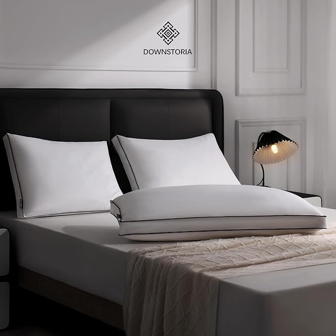Feather Down Pillows King Size Set of 2 with Gusset, Luxury Hotel Collection Bed Pillow 2 Pack, Down Surrounded Pillows for Sleeping, Soft Fluffy for Side, Back Sleepers 20x36 in.