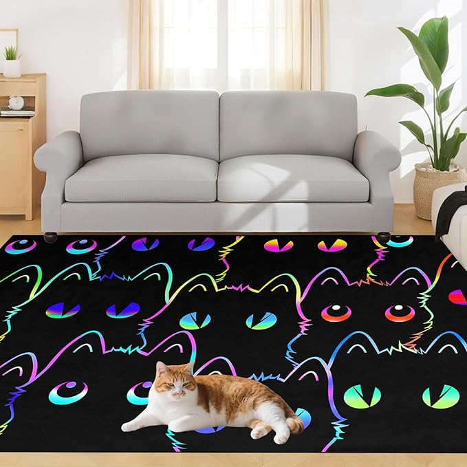 Black Cat Rug for Bedroom, Kids Cat Carpet for Girls Room Decor, Funny Cats Rugs Room Decor Playroom Cute Cats Themed Kids Area Rug Washable Non Slip Childrens Bedroom Mat 3x4 Feet